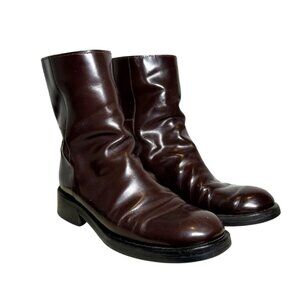 Miu Miu Maroon Leather Square-Toe Boots – Size 9